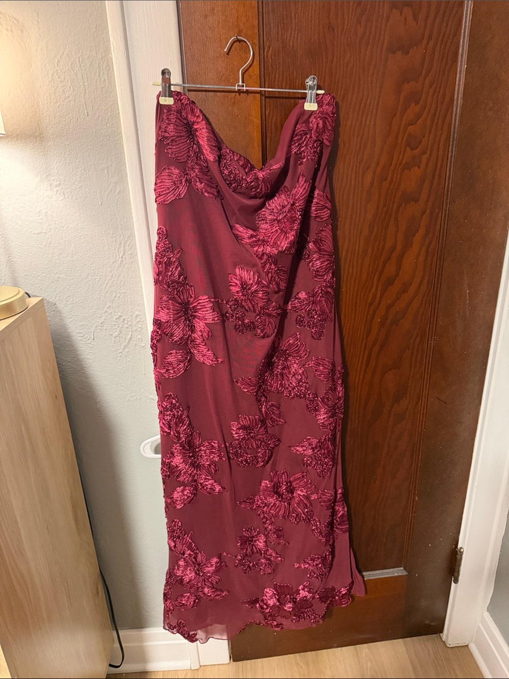 Elegant Burgundy Floral Embroidered Slip Dress